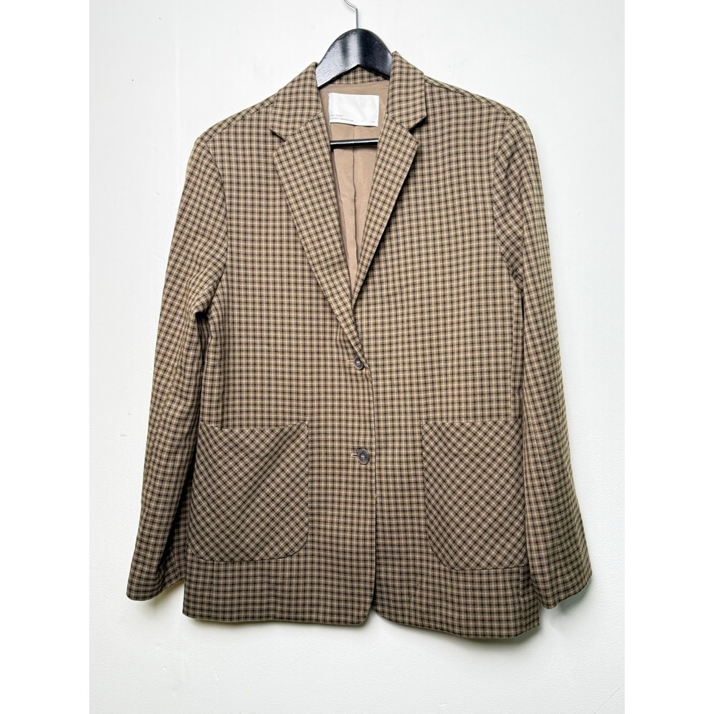 Oak + Fort Brown Plaid Blazer Jacket Womens Small Check Patch